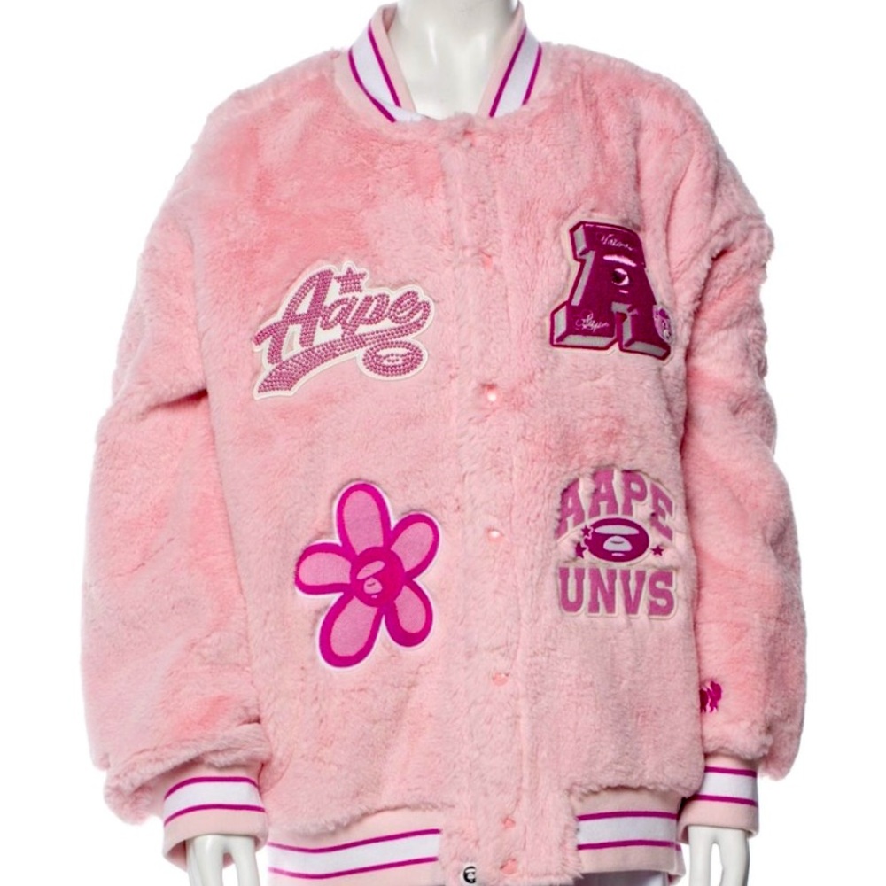 Pink Bathing Ape BAPE fur bomber jacket